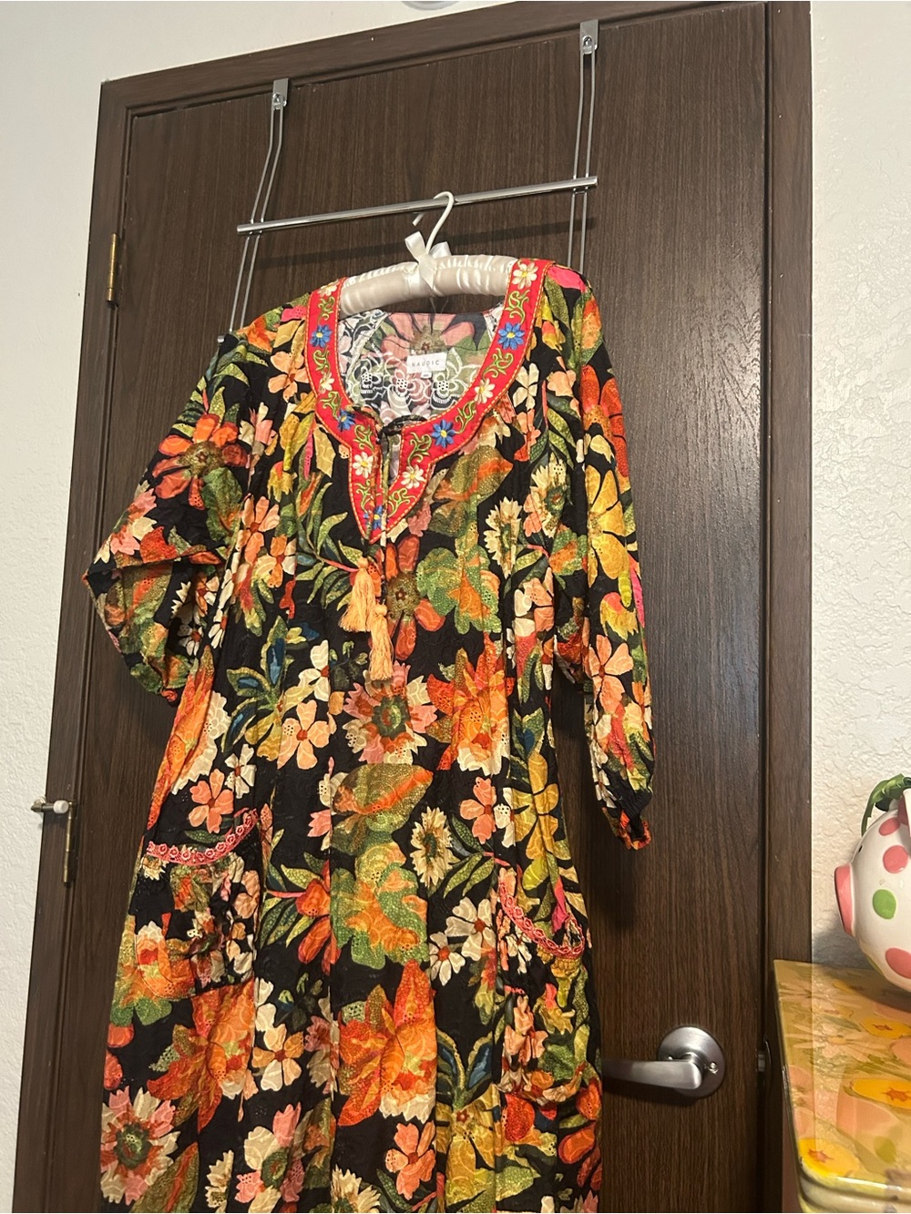 Naudic 4X Boho Floral Dress - Black with Orange & Green Floral